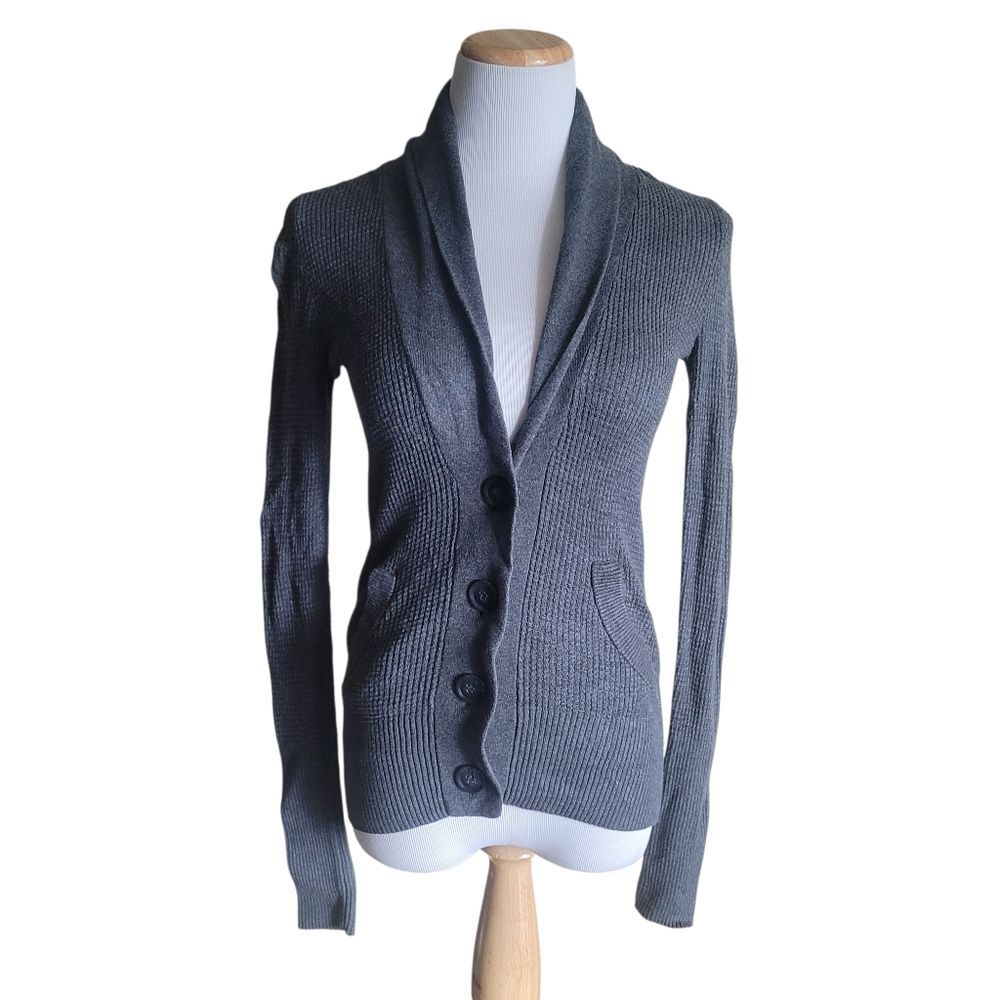 Y2K American Eagle Waffle Knit Shawl Collar Cardigan Charcoal Gray Womens XS